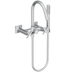 Стенен смесител за вана/душ двуръкохватков IDEAL STANDARD Joy neo BD162AA, в комплект с ръчен душ, шлаух и държач, хром гланц